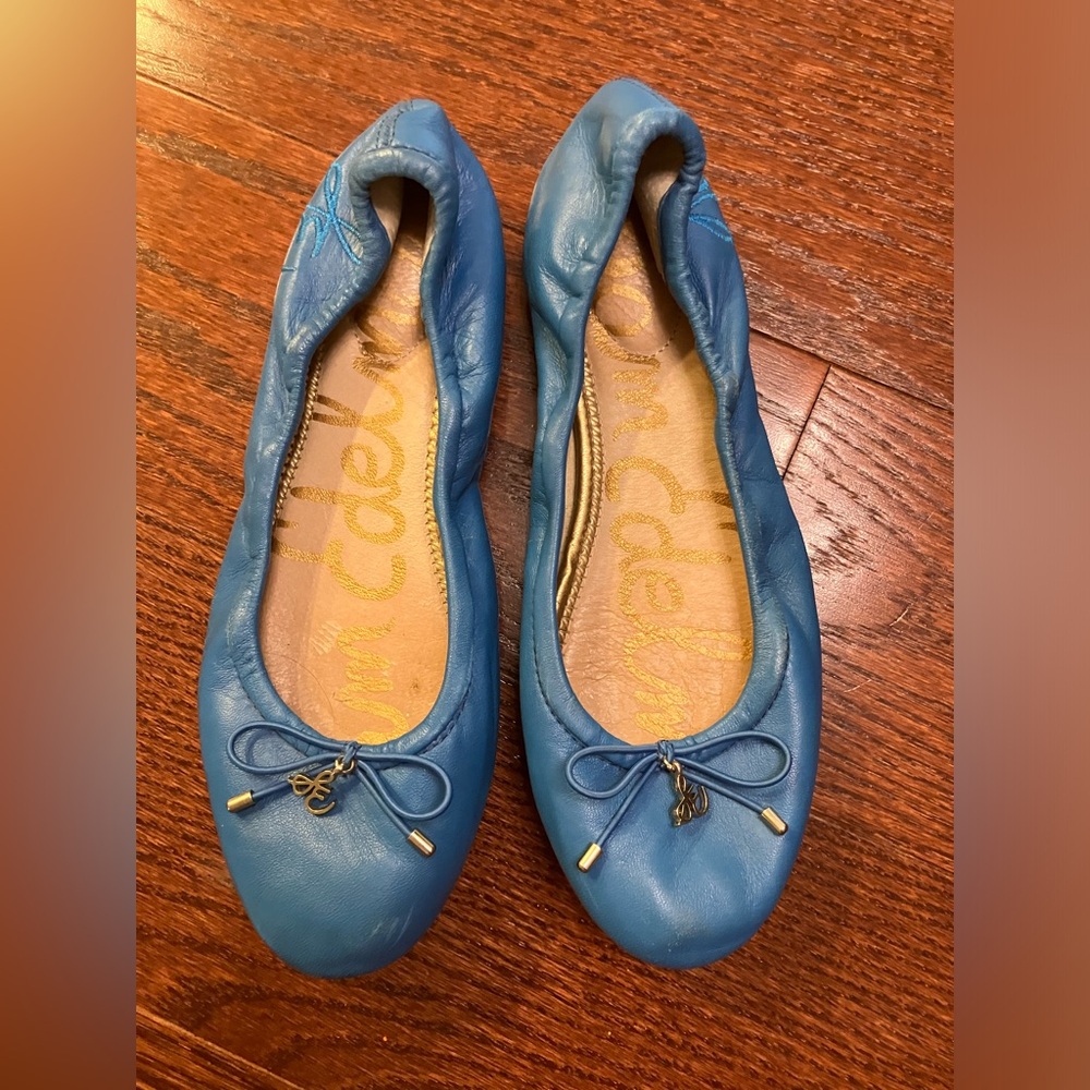Sam Edelman Blue Leather Ballet Flats with Bow